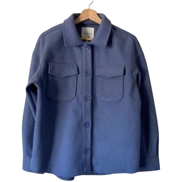 Anthropologie Avec Les Filles Blue Oversized Shacket Patch Jacket Sz. S - Picture 1 of 8